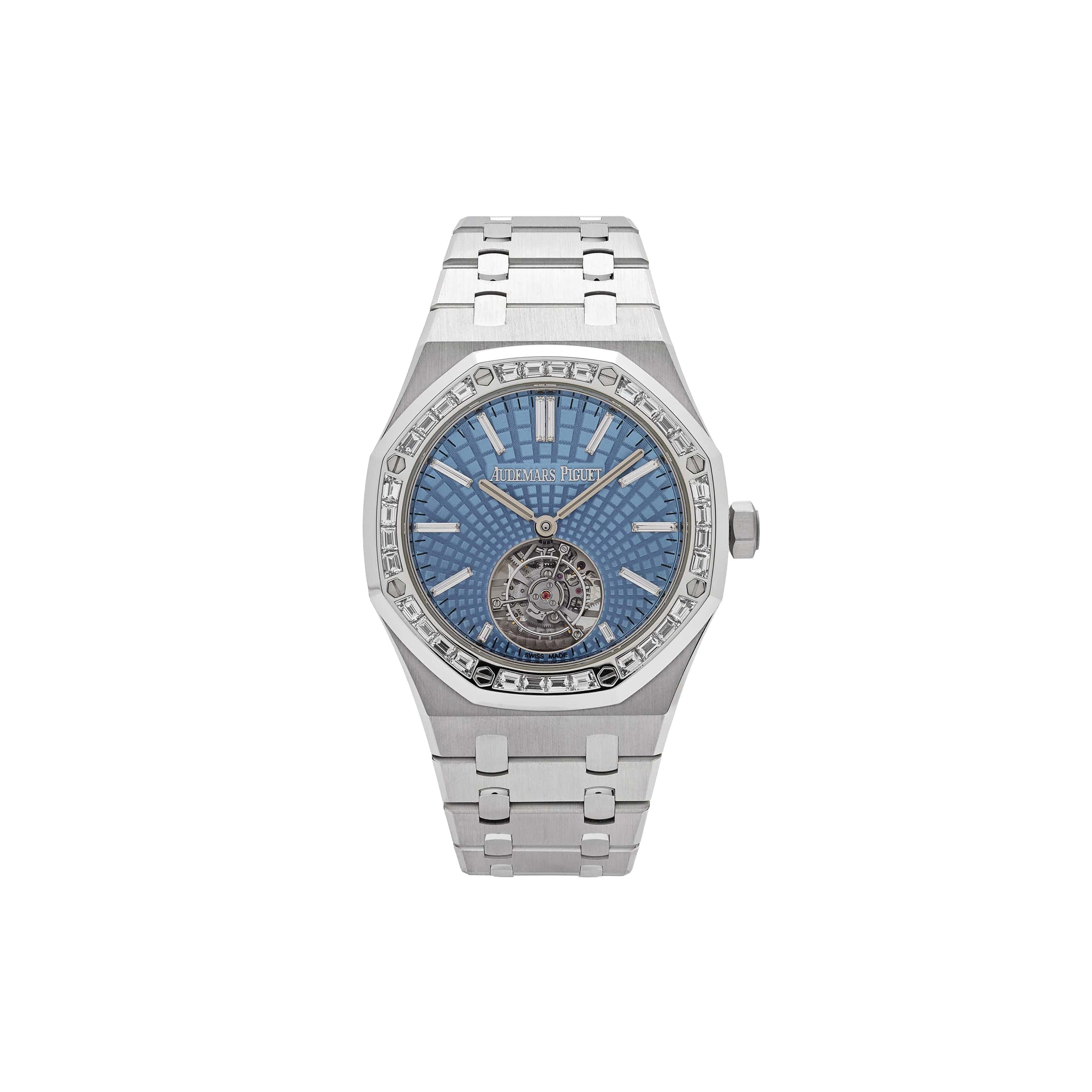 AUDEMARS PIGUET ROYAL OAK SELFWINDING FLYING TOURBILLON PLATINUM LIGHT BLUE DIAL WATCH 26535PT.ZZ.1220PT.01